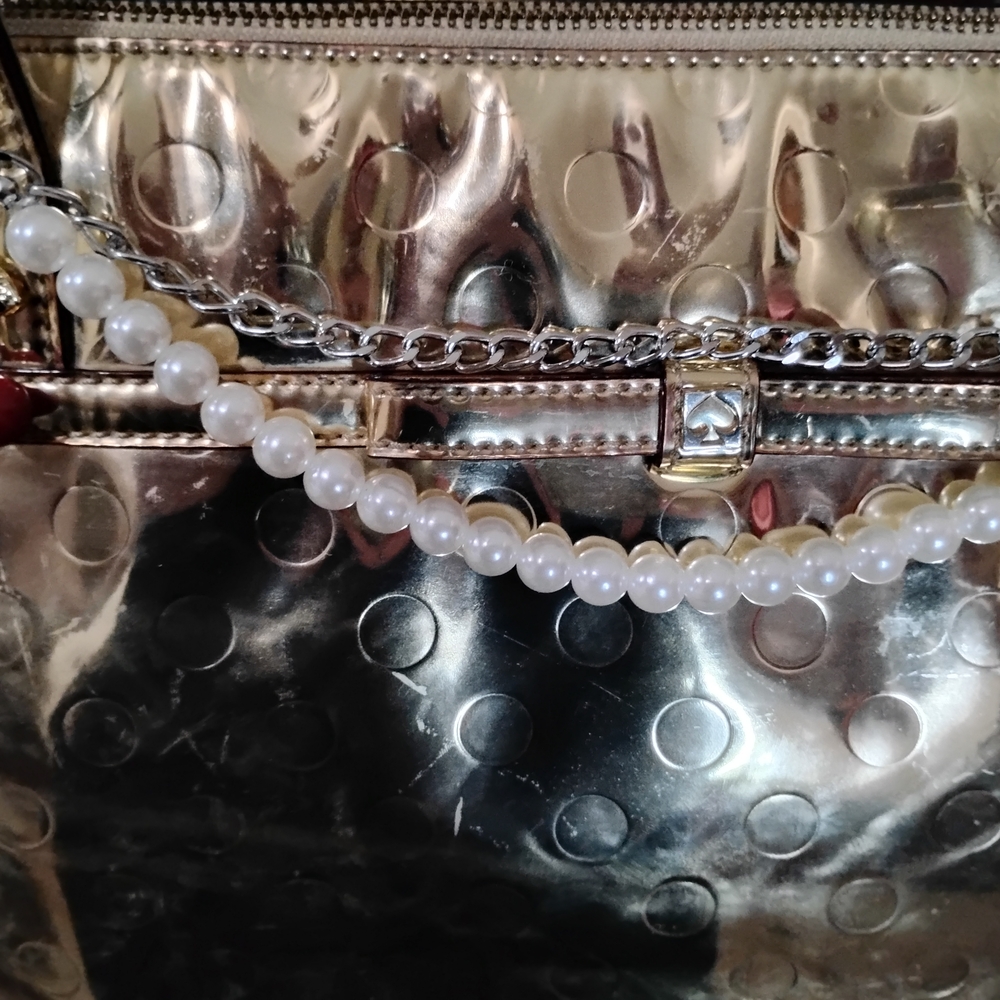 Kate Spade Gold and Silver Clutch with Pearl Detail